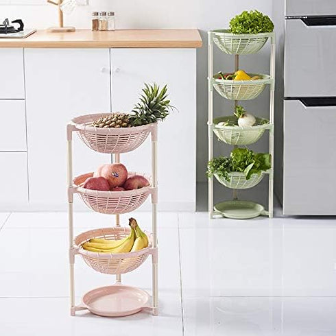Multifunctional Plastic Storage Basket - Floor Tripod Kitchen Vegetable and Fruit Storage Rack Drain Rack (Green, 4