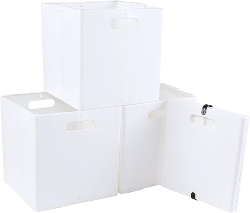 4-Pack Collapsible Plastic Storage Cube Bins, White Foldable Storage Bins