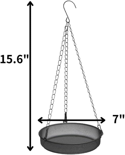 Wild Bird Feeder Tray, 7 Inch Hanging Steel Dish for Outdoor Garden & Yard, Strong Mesh Platform