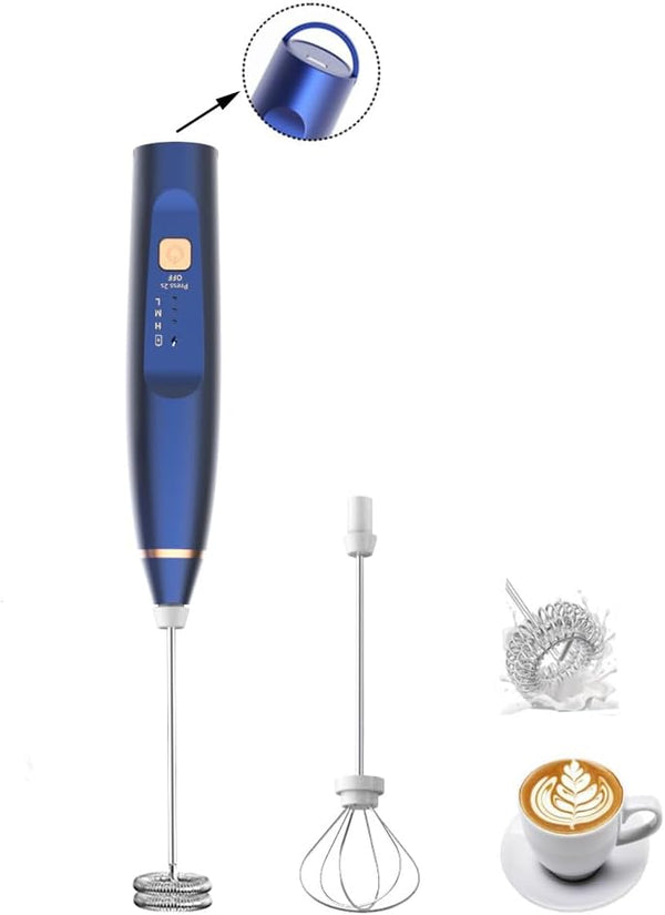 Milk Frother Handheld Foam Maker, 3 Speed Rechargeable Electric Blender with 2 Stainless Stirring Heads for Lattes
