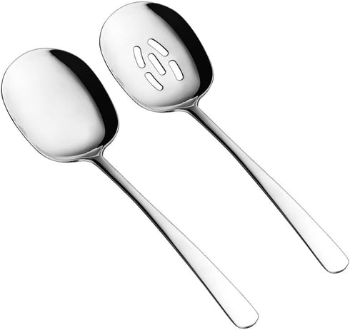 X-Large Serving Spoons Set, 12 Inch Slotted Spoon and Serving Spoon - Premium Silverware Cooking Spoon, Pasta Spoon,