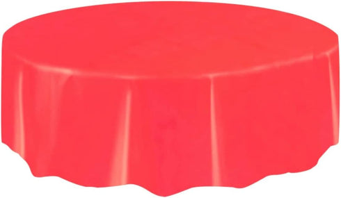 Red Solid Round Short Fold Plastic Table Cover (213cm) 1 Count – Durable & Vibrant Party Essential for Cleanup