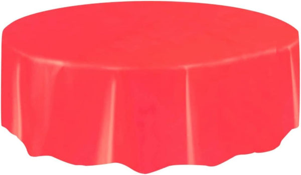 Red Solid Round Short Fold Plastic Table Cover (213cm) 1 Count – Durable & Vibrant Party Essential for Cleanup