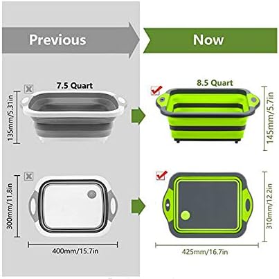 YZWDTGS Collapsible Cutting Board with Colander, Foldable Multi-function Kitchen Plastic Dish Tub, Green