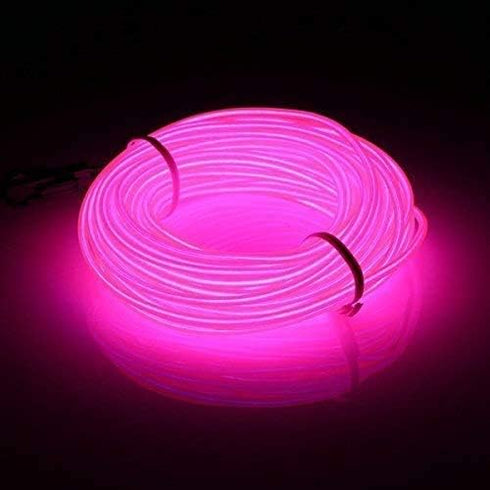 JIGUOOR 16.4ft / 5m EL Wire Battery Pack - Bright Neon Light Strip for DIY, Party, Festival, Halloween, Pink