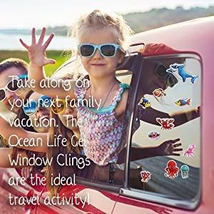 Ocean Sea Animal Gel Window Clings for Kids - Reusable Window Stickers for Toddlers, Gel Clings Decals for Home Car