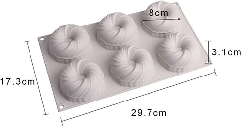 6 Cavity Swirl Shapes Silicone Cake Mold, Baking Tools for Chocolate Cookies and Ice Cream