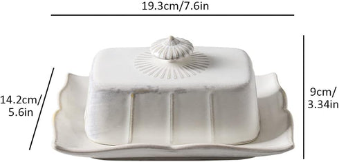 Countertop, Porcelain Butter Dish with Lid for Farmhouse Butter Holder Container with Luxurious Handle, Large Butter