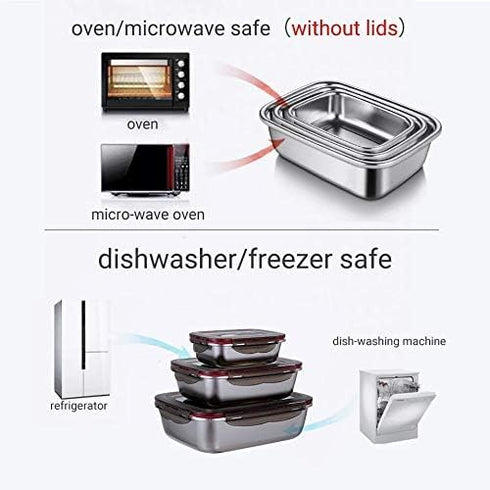 3 Pieces Stainless Steel Food Storage Container with Lids, Airtight Metal Containers for Freezer Fridge Oven,