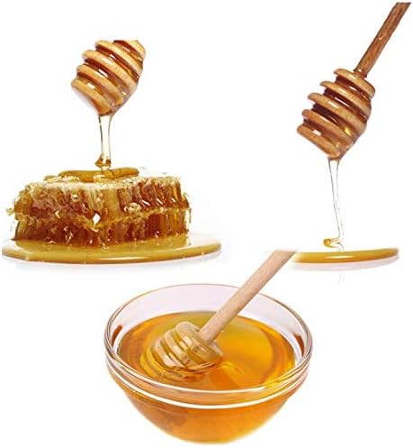 LASSUM 10 3 Inch Pieces Wood Honey Dippers Sticks, Mini Honey Dipper Stick for Honey Jar Dispense Drizzle Honey