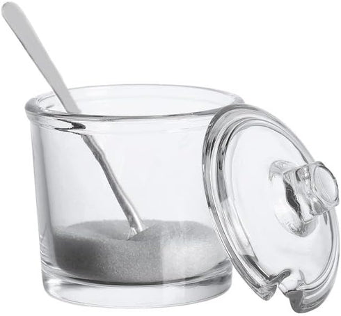 123Arts Glass Sugar Bowl Spice Jar with Lid and Stainless Steel Spoon