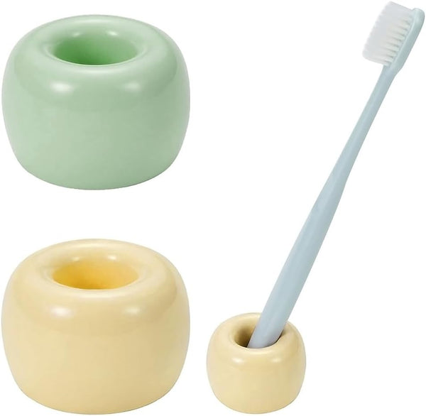 Mini Ceramics Toothbrush Holder Stand for Bathroom Vanity, Handmade Couple Holder, Pack of 2