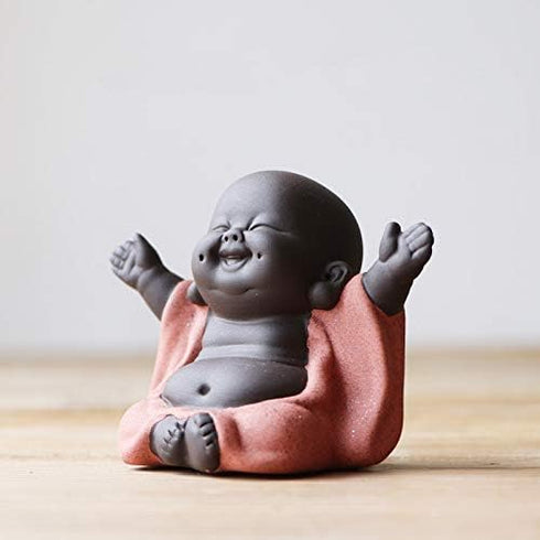Kingzhuo Ceramic Cute Baby Buddha Statue - Monk Figurine Home Decor, Delicate Ceramic Arts and Crafts (Red)