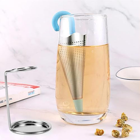 Numola 2Pcs Stainless Steel Fine Mesh Tea Infuser with Drip Tray for Tea Cups, Mugs, Teapots (Red & Blue)