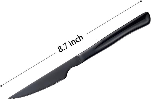 Black Steak Knife Set, 6 Piece Stainless Steel Kitchen Knife Set & Kitchen Utility Knives, 8.7 Inch Serrated Steak Knives, Dinner Knives, Sharp Knife with Ergonomic Handles by Seeshine