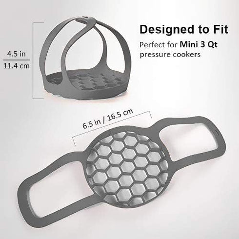 Silicone Bakeware Sling for 3Qt Instant Pot, Pressure Cooker Anti-scalding Lifter Steamer Rack, BPA-Free (Gray)