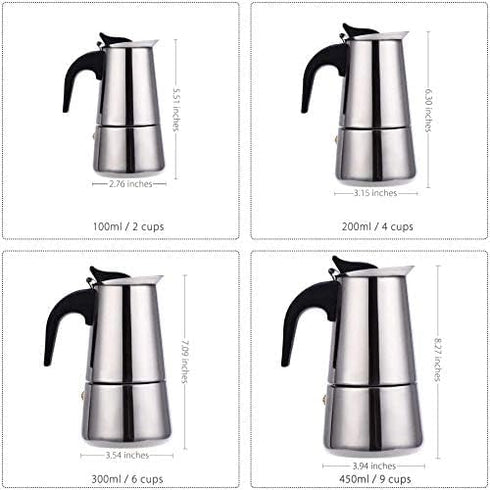 kkhouse Stainless Steel Coffee Pot - Mocha Espresso Latte Percolator Stove Coffee Maker, 100ml Cafetiere Tool