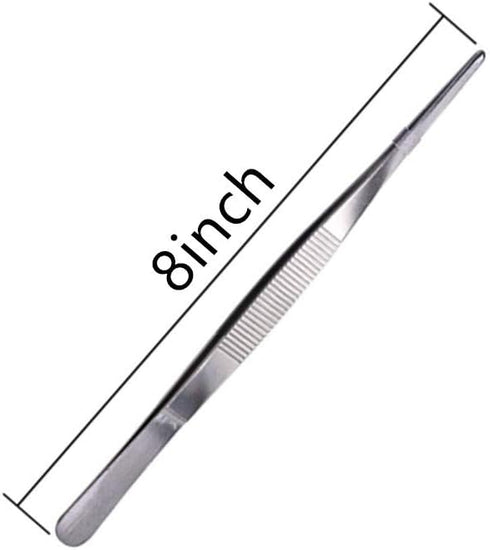 Long Kitchen Tweezers with Precision Serrated Tips, 8 Inches Stainless Steel Cooking Tweezers for Barbecue