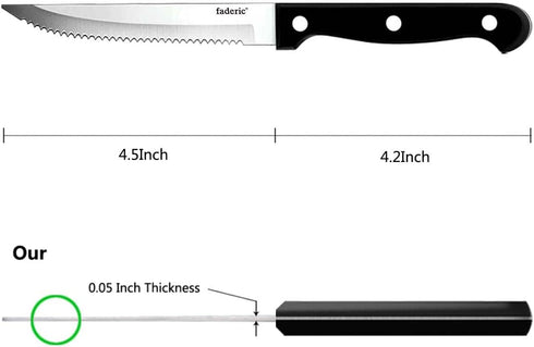 faderic Serrated-Steak Knives Set of 48: Black Full-Tang Triple Rivet Kitchen Steak Knife Set, 4.5 In, Dishwasher Safe