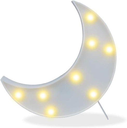Pooqla Decorative LED Crescent Moon Marquee Sign, Nursery Night Lamp Gift, Ramadan Home Decorations (White)
