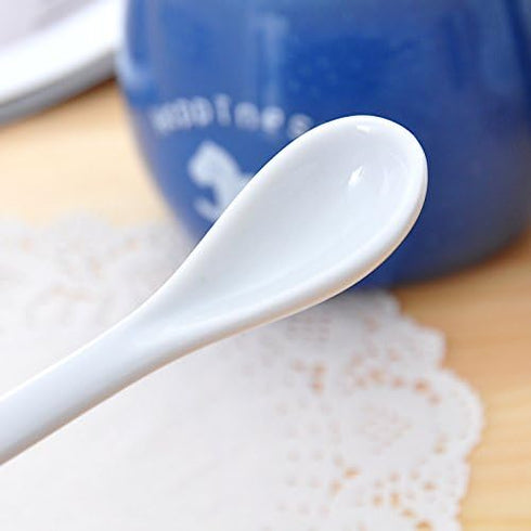 AKOAK 5-Inch White Ceramic Spoon - Ideal for Coffee, Tea, Yogurt, and Desserts
