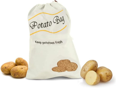 3 Pack Vegetable Storage Bags for Potatoes Onions Garlic, Drawstring with Side Zipper, Reusable Cotton Produce Bags
