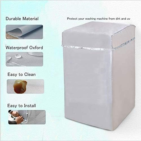 Washing Machine Covers Waterproof Lightweight Solid Top Load Washer Dryer Cover Silver Durable Portable Washing Machine Protective for Large Width 21-23inches Indoor Outdoor Washing Machine
