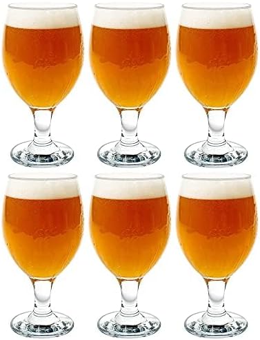 Vikko Beer Glass Set of 6, Belgian Style, Large 13.5 Ounce, Dishwasher Safe Durable Drinking Glass for Craft Brews