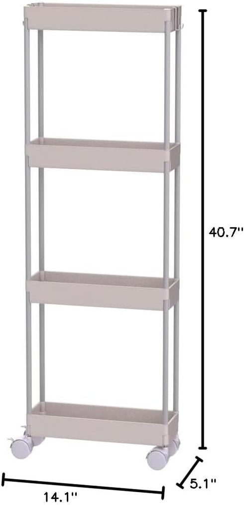 Sooyee 4 Tier Slim Storage Cart, Mobile Shelving Unit Organizer for Kitchen, Bathroom, Laundry, White Plastic & Steel