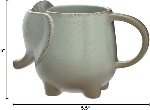 Ceramic 15oz Tea Mug, Elephant Design in Green