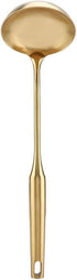 Stainless Steel Soup Ladle Spoon - Big Kitchen Spatula Turner Cooking Tool with Comfortable Grip (Gold)