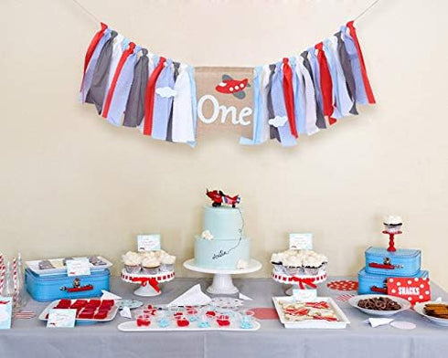 Baci 1st Airplane Highchair Banner for Birthday - First Birthday Decor, Photo Booth Props, Best Party Supplies