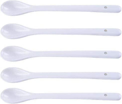 AKOAK 6.7" Ceramic Egg Spoon Set of 5 - White Long-Handled Teaspoon for Coffee, Tea, Yogurt, Ice Cream
