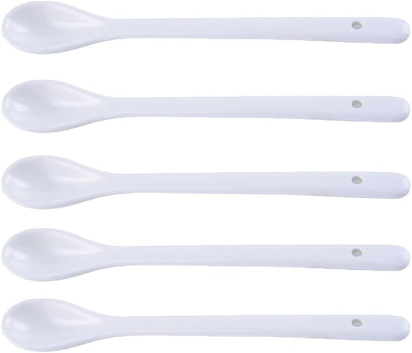 AKOAK 6.7" Ceramic Egg Spoon Set of 5 - White Long-Handled Teaspoon for Coffee, Tea, Yogurt, Ice Cream