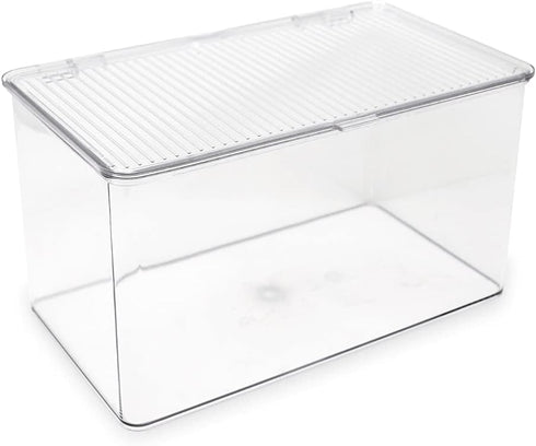 Isaac Jacobs Large Clear Stackable Organizer Bin (10.75” x 6.5” x 6.1”) w Hinged Lid - BPA-Free Food Safe Storage Box