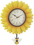 Wall Hanging Flower Clock with Analog Number Face, Sunflower Design