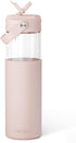SANDJEST Glass Water Bottle with Silicone Sleeve and Straw Lid 20oz for