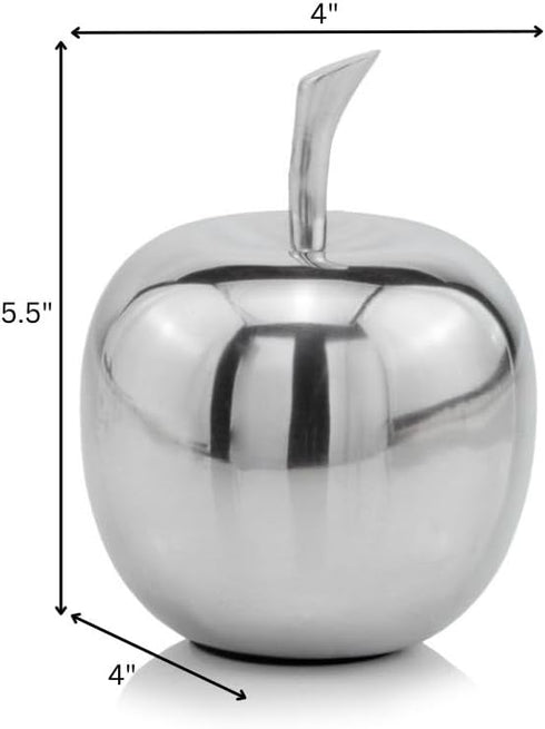 Modern Day Accents 3862 Manzano SM Polished Apple - Fruit Decor, Teacher Gifts, Office Desk Decor, Silver Apple