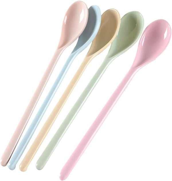 5 Pcs Long Handle Melamine Spoons, Colorful Coffee Spoons for Ice Cream, Cocktail Mixing
