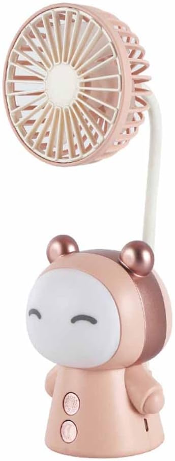 Mini Handheld Fan with Night Light - Cartoon Portable USB Rechargeable Folding Fan for Kids Study Desk (Pink)