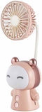 Mini Handheld Fan with Night Light - Cartoon Portable USB Rechargeable Folding Fan for Kids Study Desk (Pink)