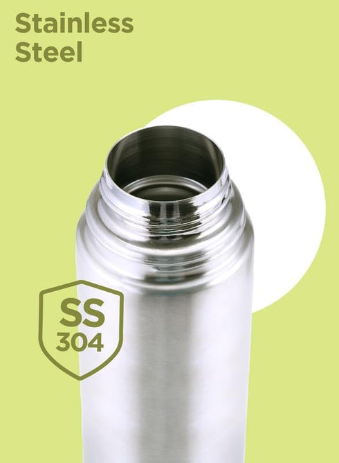 Milton Thermosteel 1000 ml Flip Lid, Double Walled Vacuum Insulated Thermos | 34 oz | 1 Ltr | Silver, BPA Free