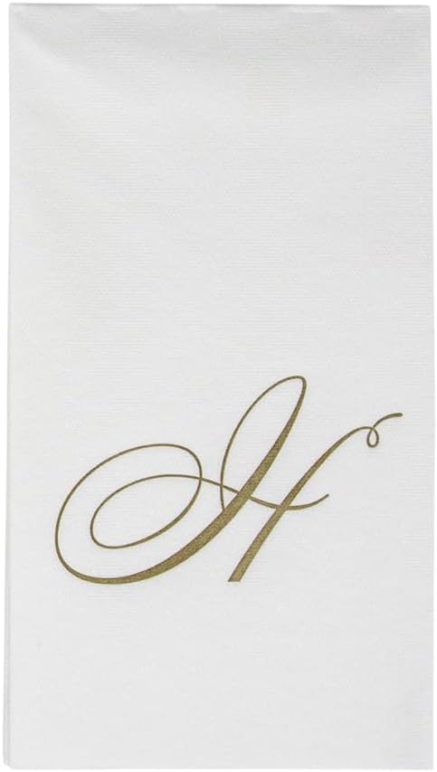 Caspari Pack of 24 White Pearl & Gold Paper Linen Guest Towel Napkins, Letter H