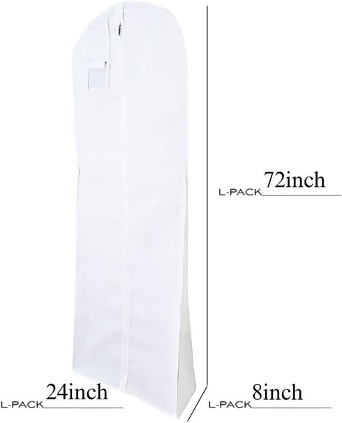 L-Pack Wedding Dress Garment Bag Extra Long White Clothes Cover for Storage or Travel (White, 72-in) by Generic