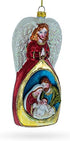 Angel Above Nativity Scene Blown Glass Christmas Ornament