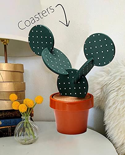 Cactus Coasters Set of 6 Pieces, Funny Coasters with Flowerpot Holder for Home Office Bar Decor