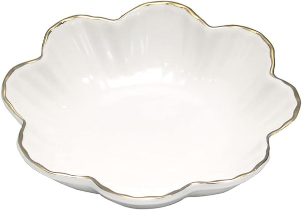 Porcelain Serving Dish, Ceramics Flower Relish Tray with Metallic Rim, 6.6 inch Bowls for Wedding, Party, Cereal, Pasta