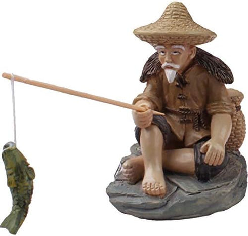 YXQ Mini Fisherman Figurines: Resin Sculpture for Fish Tank and Bonsai Miniature Landscape Indoor Patio Ornaments