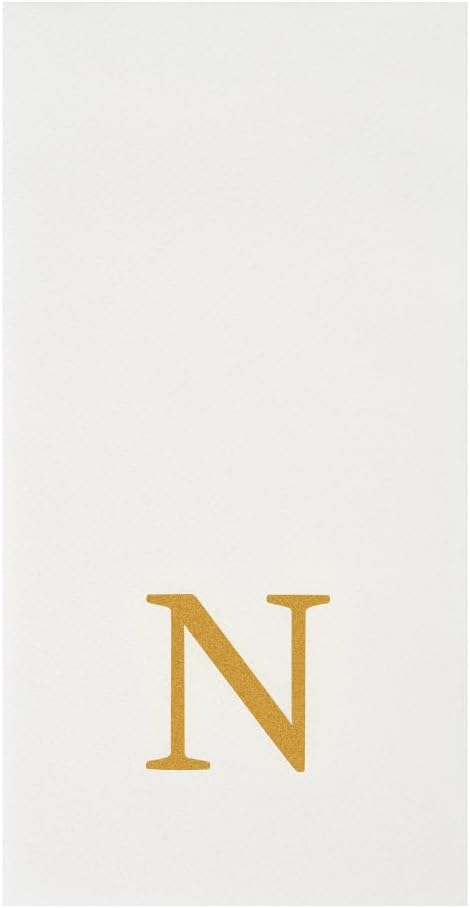 15.8 7.9 Inch 50 Luxenap X Linen-Feel Guest Towels, Lettered Hand Towels - Gold Letter 'N', Sans Serif Font, White