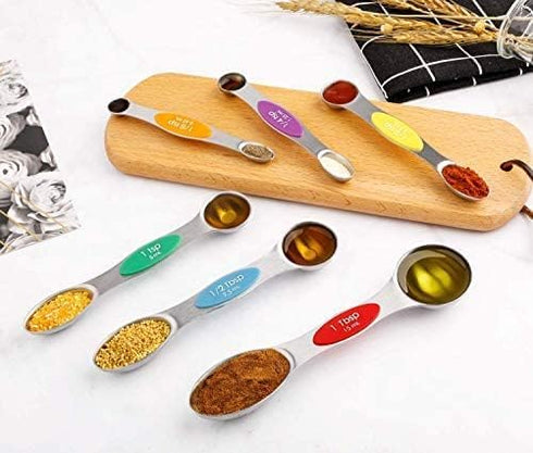 Magnetic Measuring Spoons Set of 6, Stainless Steel Dual Sided Stackable Teaspoon for Dry and Liquid Ingredients